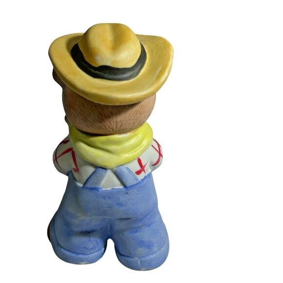 Vintage BC Bronson Teddy Bear Figurine Porcelain Bisque Farmer Apples Basket - Picture 3 of 7